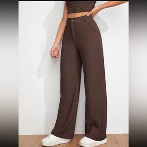 SHEIN Brown Wide Leg Pants High-Waisted